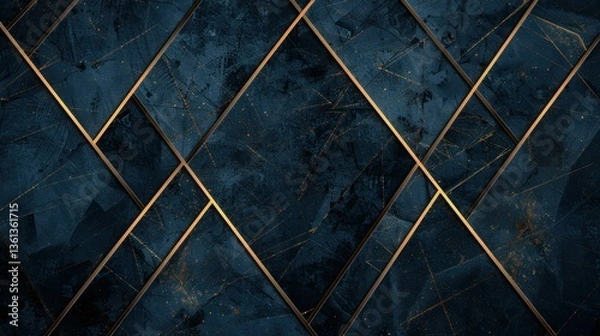 Fototapeta Abstract Dark Blue Geometric Pattern with Gold Lines for Modern Design