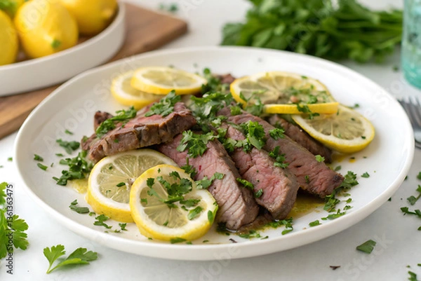 Obraz Grilled beef steak with vegetables on a plate