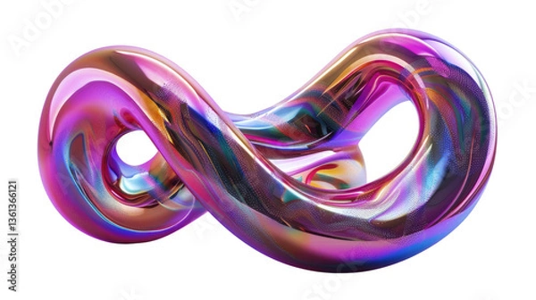 Obraz Infinity Loop: A polished, abstract, and mesmerizing infinity loop sculpture rendered in glossy metallic colors, embodying the concepts of timelessness, boundless potential, and continuity. 