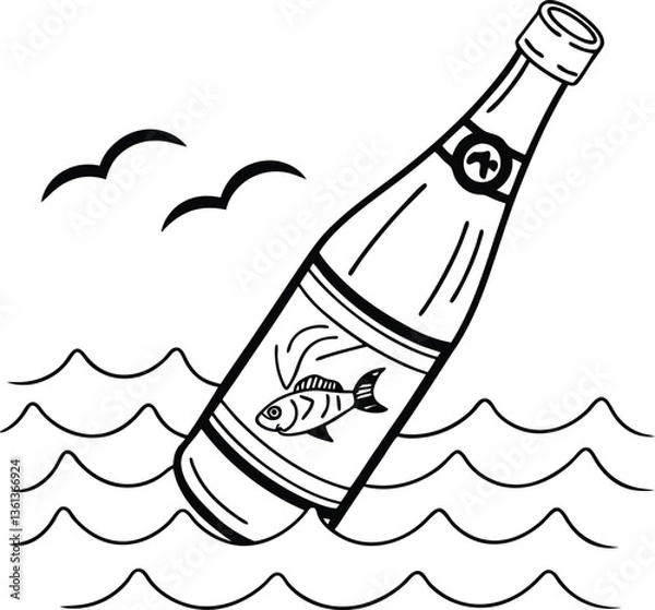 Fototapeta a-minimal-line-art-bottle-of-thai-fish-sauce-with