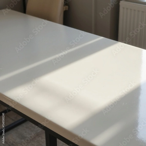 Fototapeta "Minimalist Ceramic Tabletop Reflecting Light in a Clutter-Free Setting for Placement Product"