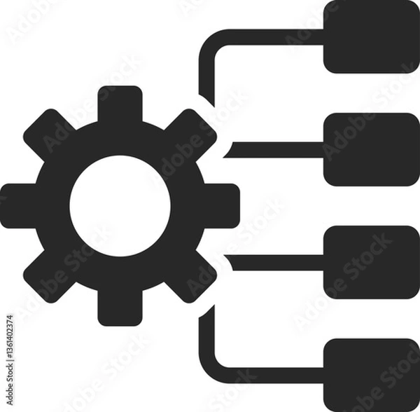 Fototapeta Process management solid icon with gear and flowchart structure, vector.