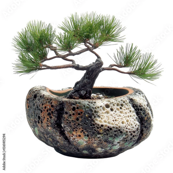 Fototapeta A beautiful bonsai tree showcasing its intricate branches and leaves in a stunning display of nature's artwork white isolate background