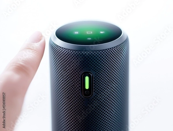 Fototapeta incognito mode security technology concept. Smart speaker with touch control and illuminated status indicator.