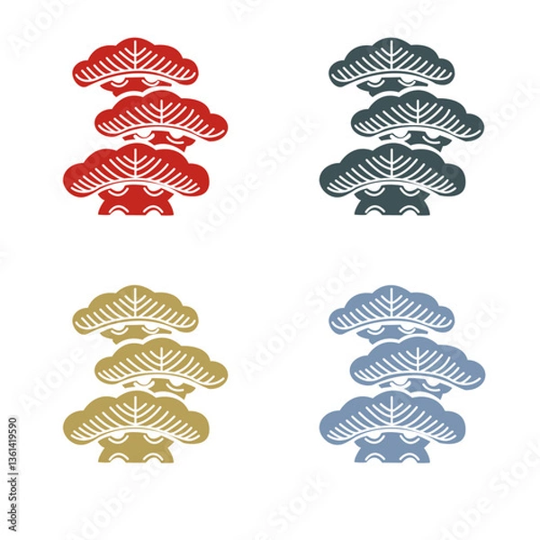 Obraz カラー家紋：右三階松（透過可