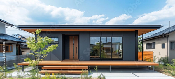 Obraz シンプルな日本の平屋住宅、戸建て住宅	
