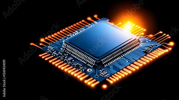 Fototapeta Modern technology circuit board texture background design. Quantum computer technologies, concepts, large data processing. Futuristic blue circuit board background. Minimal vector motherboard