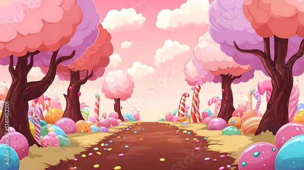 Obraz Candyland Adventure - 2D Sweet Game Background