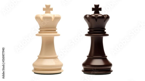 Fototapeta Two chess kings one white and one black on black background