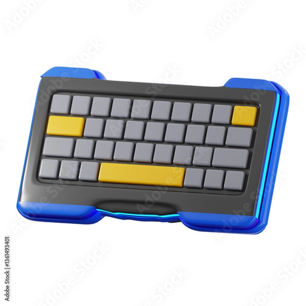 Fototapeta 3D Modern Wireless Keyboard with Yellow and Blue Accents