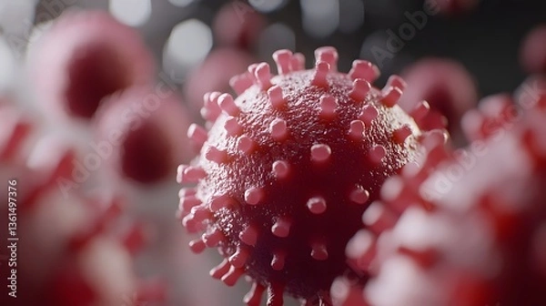 Obraz Microscopic Virus Close-up, 3D Render, Science
