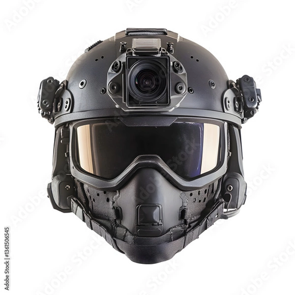Fototapeta Tactical helmet action military field equipment photography combat zone front view camera mounted concept