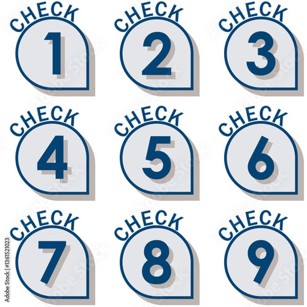 Fototapeta イラスト素材：数字アイコン１～９セット