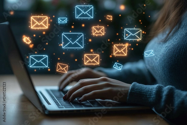 Fototapeta A person using an email security app on their laptop