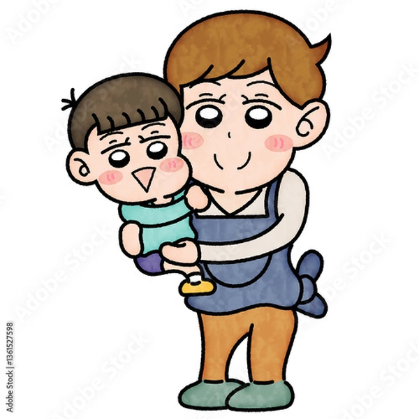 Obraz 園児をおんぶしている保育士