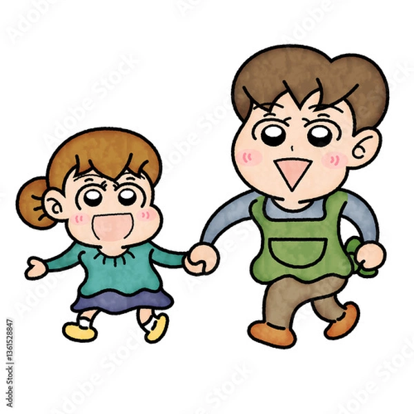 Obraz 園児と手をつなぐ保育士