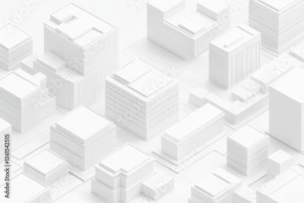 Fototapeta Cityscape Model: A minimalist portrayal of an urban landscape featuring a collection of abstract buildings, capturing the essence of city design, and architecture.