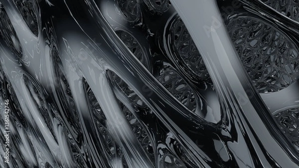 Obraz Black and white complex connective tissue structure (3D Rendering)