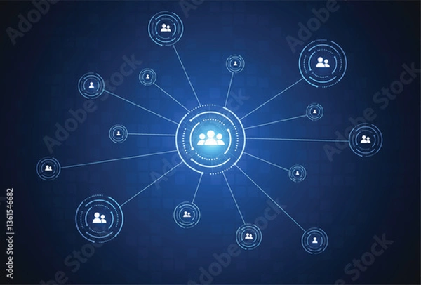 Fototapeta Connection technology internet network business connecting people. Customer relationship management. Community global. Vector illustration