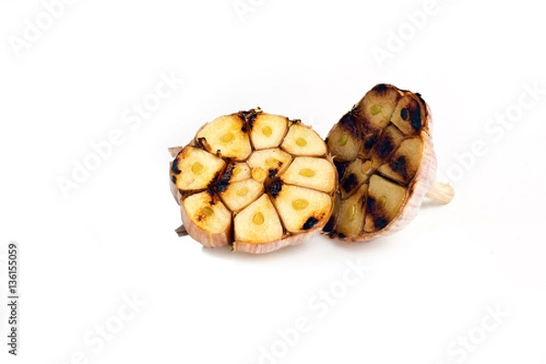 Fototapeta Grilled garlic on a white background for isolation