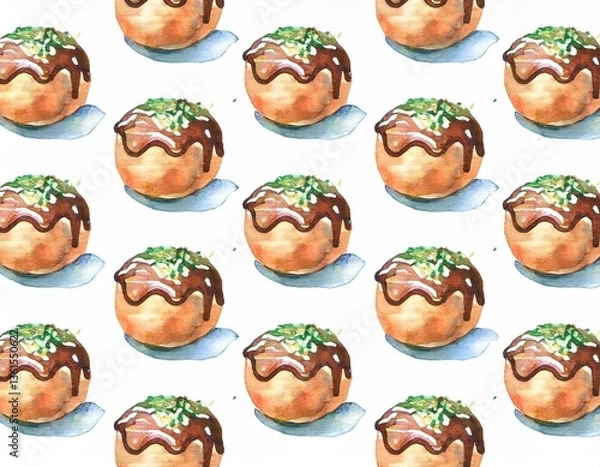 Fototapeta ソースがかかったタコ焼きが並んでいる背景