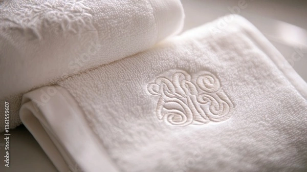 Obraz Luxurious Embroidered Towels: Soft, White, and Personalized