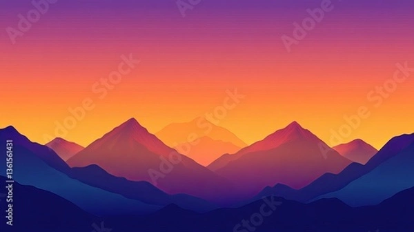 Fototapeta Serene sunset over majestic mountains with vibrant color blending in the sky