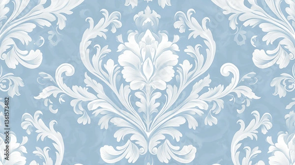 Obraz White damask pattern on a blue background