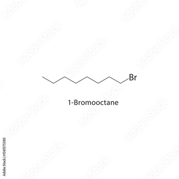 Fototapeta 1-Bromooctane skeletal structure. Alkyl bromide compound schematic illustration. Simple diagram, chemical formula.