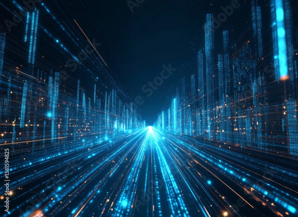 Fototapeta Futuristic blue light speed lines create dynamic scene