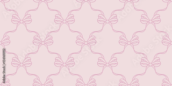 Obraz Cute pastel pink vector pattern bow background, girly ribbon repeating wallpaper design