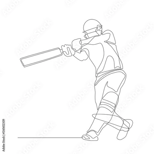 Obraz Batsman playing cut shot, continuous line art!