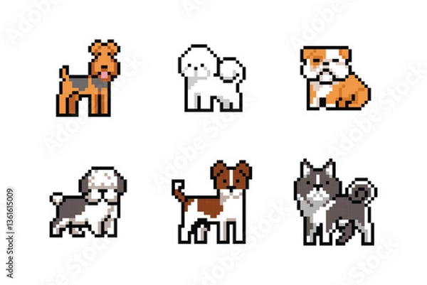 Obraz Pixel Art Dog Isolated Set Collection