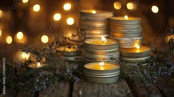 Obraz Cozy Candlescape: A Rustic Gathering of Warmth and Light