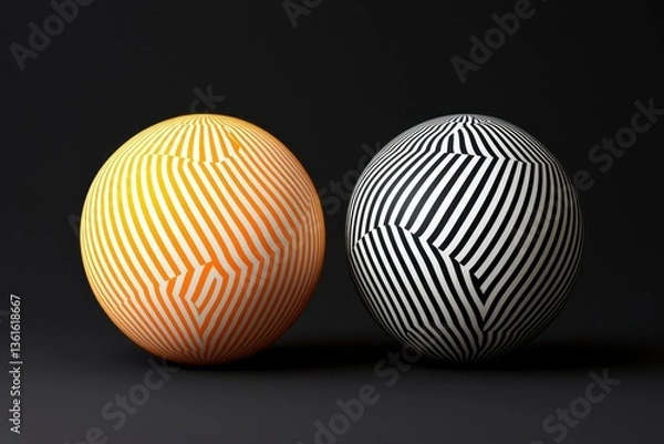 Fototapeta Two abstract spheres with striped patterns
