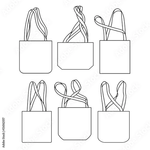 Obraz Vector set of canvas bags. Mock-up. Hand-drawn design