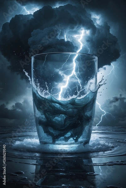 Fototapeta Storm with lightning and thunderclouds in a glass of water