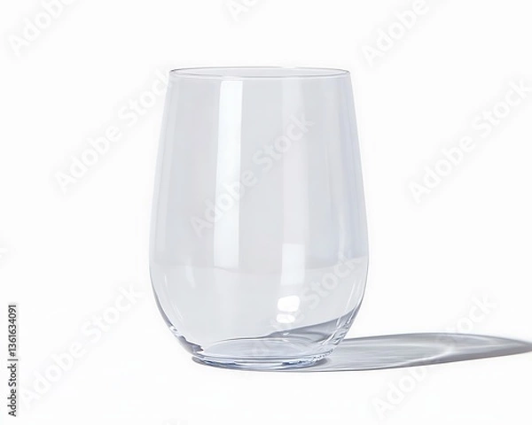 Obraz Clear plastic stemless wine glass on white background.