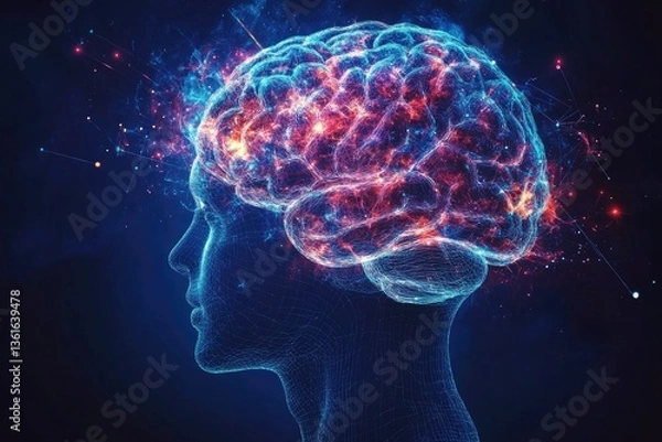 Obraz Human Head with Brain Activity Visualization Representing Artificial Intelligence Concept