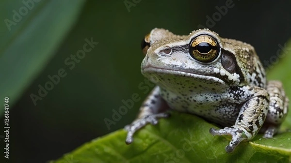 Obraz Cope's Gray Treefrog Resting on a Leaf in a Forest Setting