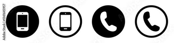 Fototapeta Phone and call icon set. Telephone call icon. cell phone icon symbol isolated with white background. Phone, call, icons, symbols.