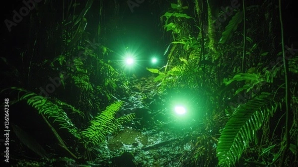 Obraz Mysterious Jungle Scene with Luminescent Plants and Alien Vibes