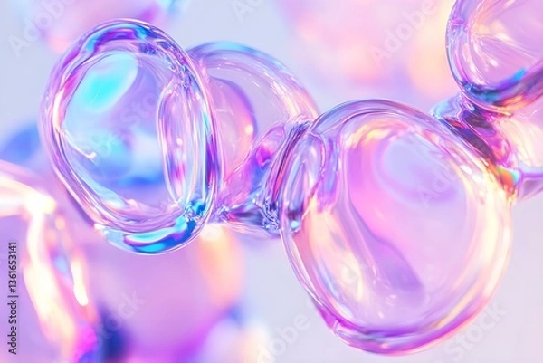 Fototapeta Dynamic Fluid Elegance: Glass Shapes with Colorful Reflections Composed for Vibrant 3D Visual Harmony