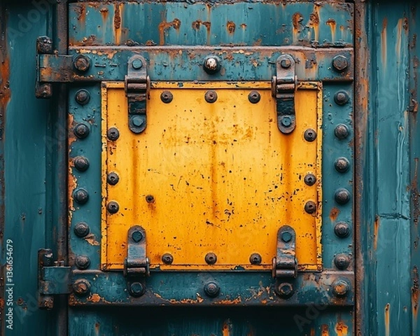Obraz Rusty, Yellow Panel on a Teal Metal Container
