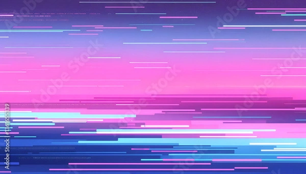 Fototapeta Futuristic neon glitch background. Glitched nightlife tech lines, street light motion and technology seamless pattern vector design