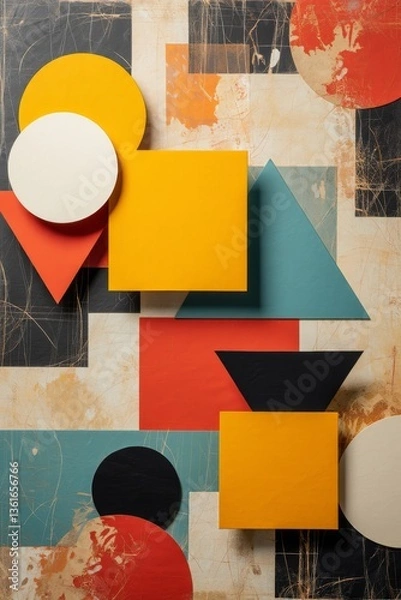 Fototapeta Minimalist print style collage poster, Abstract grunge backdrop, Retro futuristic graphic design style.