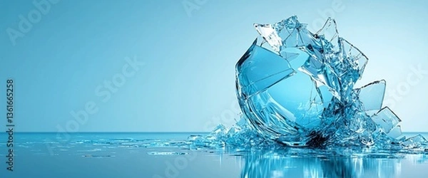 Obraz Shattered Ice Sphere on Blue Surface