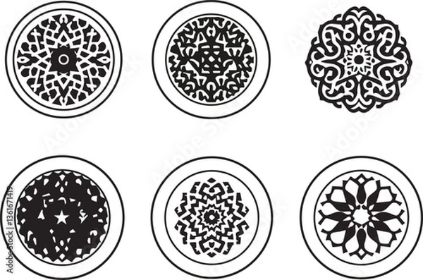 Fototapeta Celtic circle frames. Vintage round border frames with celtic knots, knotted braid ornaments northern Irish motifs. Circular magical patterns vector	