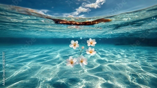 Fototapeta Underwater blossoms, azure depths