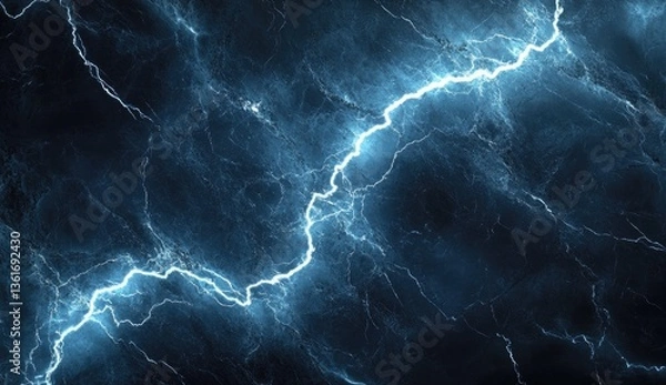 Fototapeta Powerful, dynamic electrical discharge patterns.  Intense blue lightning strikes against a dark, textured background.  A mesmerizing display of raw energy